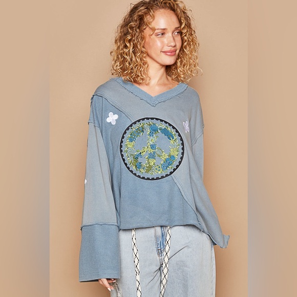 #046 Last 1!! Beautiful POL French terry long sleeve with peace embroidery - Picture 5 of 5